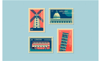 创意环球旅游邮票矢量设