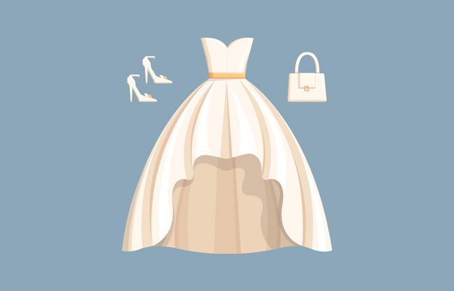 白色婚纱套装与配饰矢量素材