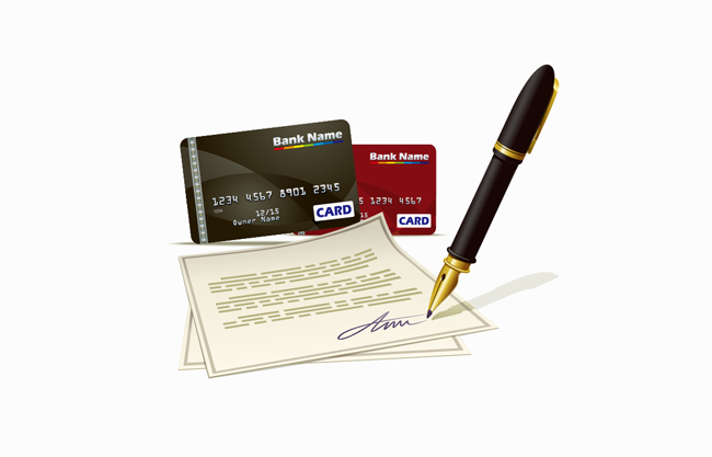 银行卡申请表填写钢笔签字矢量设计素材