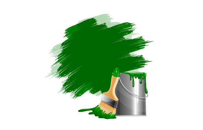 绿色油漆桶与刷子矢量图