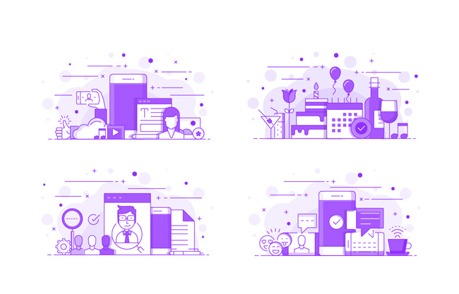 紫色扁平设计概念商务插画