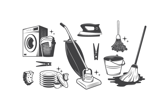 黑白家庭打扫各种道具工具设计
