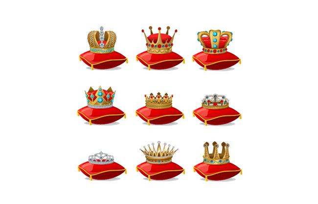 红色枕头上不同皇冠造型设计大全
