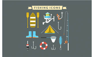 精致渔具钓鱼元素图标