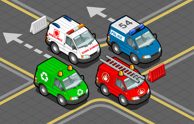4款Q版应急车辆警车救护车素材