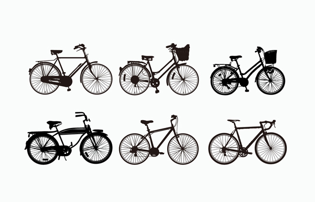 6款黑白自行车素材设计