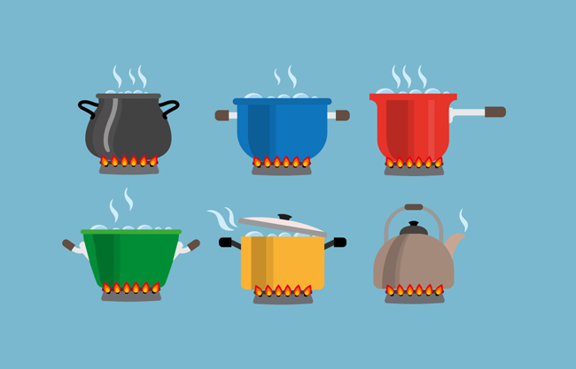 多款熬汤的锅扁平图案造型设计