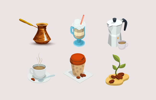 喝咖啡的仪器及原材料图案设计