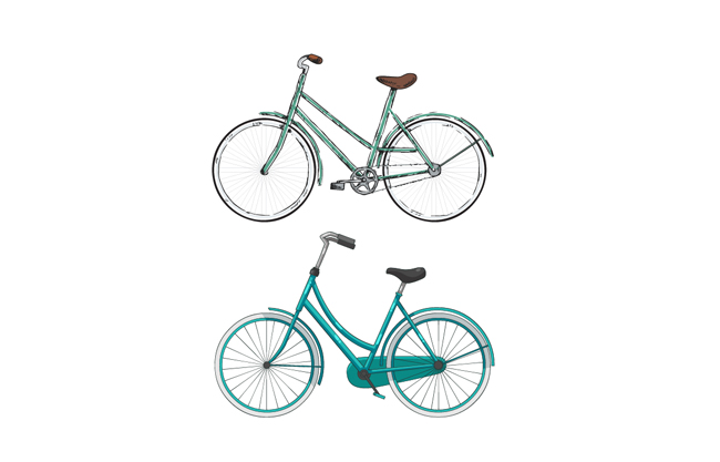 自行车矢量小清新水彩手绘素材