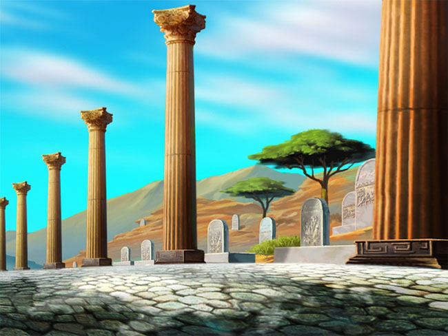 古文明遗址罗马柱手绘动画场景设计