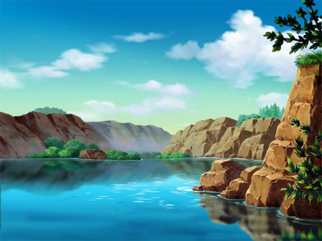 美丽漂亮手绘湖泊动画场景设计