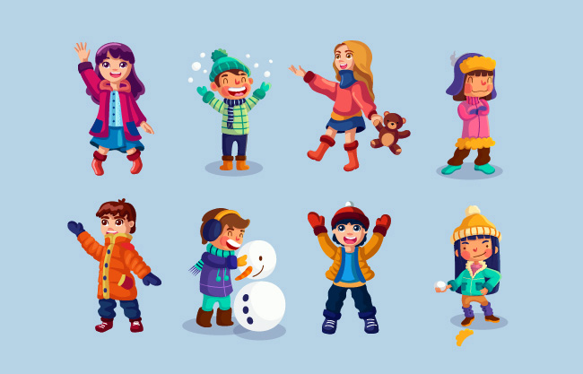 冬季元素儿童人物设计AI素材