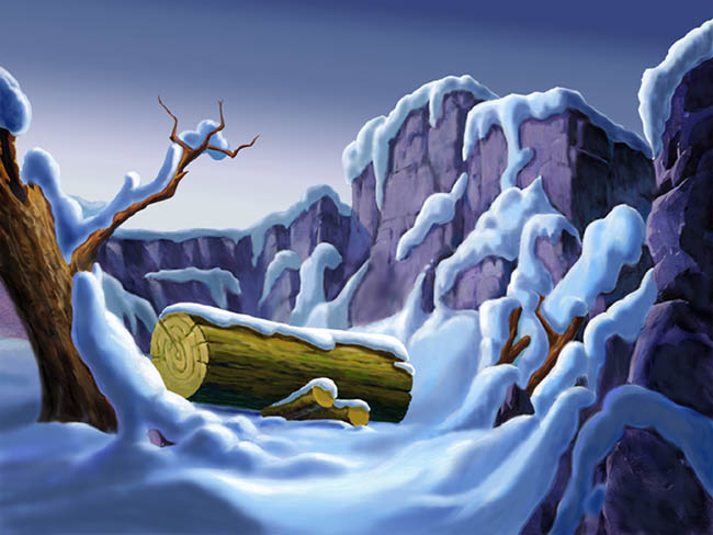 下雪后的山谷ps手绘动画背景设计图片素材