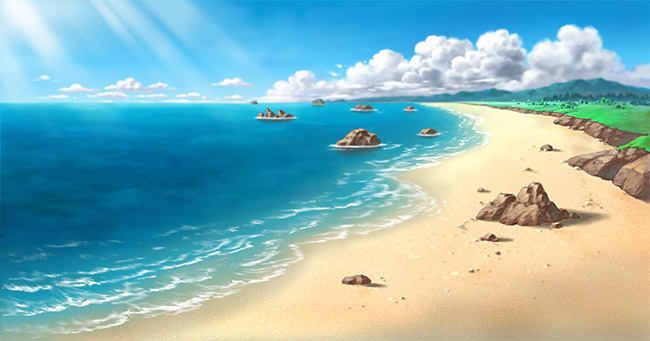 海滩手绘ps动画场景素材