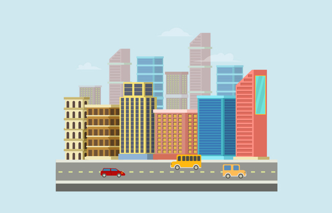 都市彩色建筑插画背景素材