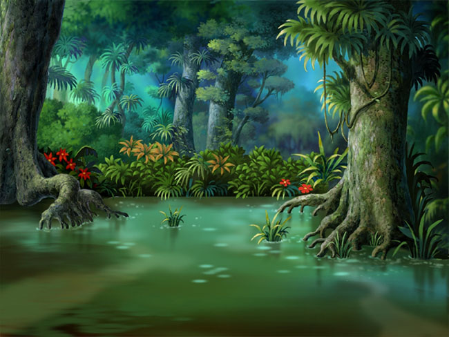 原始森林手绘动画绿色背景设计素材