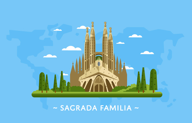 西班牙圣家族大教堂矢量建筑素材