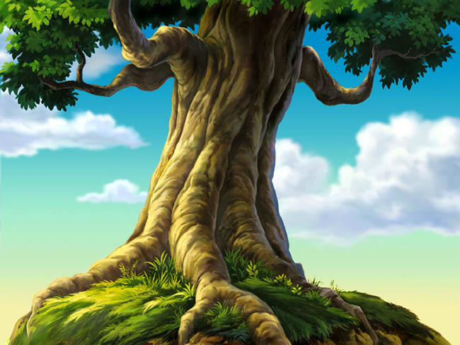 野外的大树造型手绘ps树干背景设计