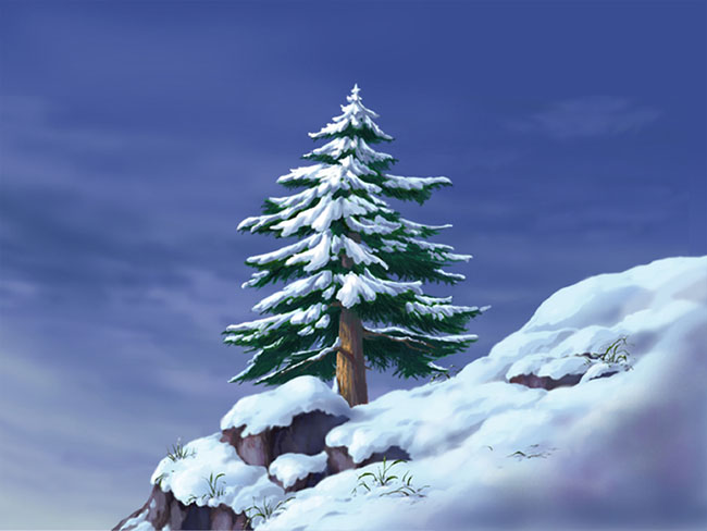 耸立在雪地里的松树造型动画背景设计