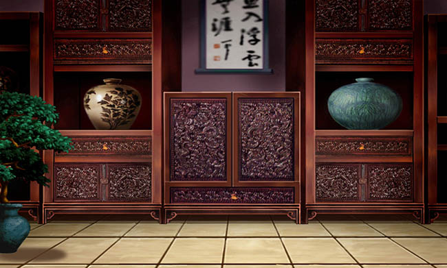 手绘中国风木柜雕刻红木家具场景设计
