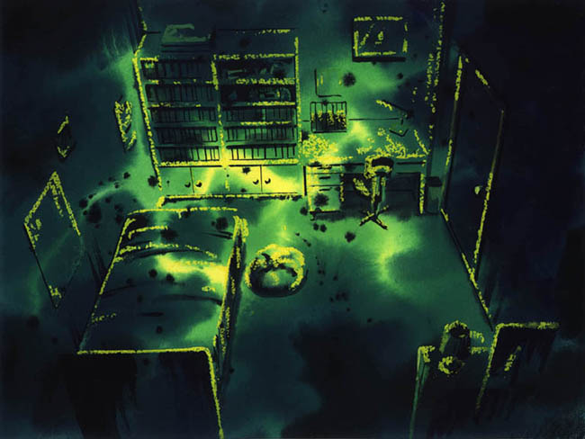绿光幽灵感的室内场景动画背景设计