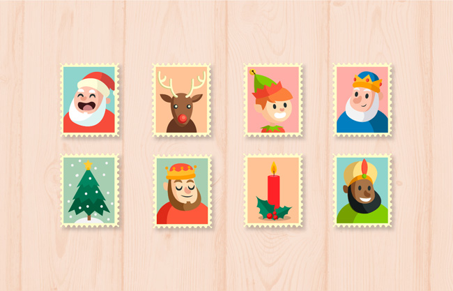 圣诞元素可爱邮票矢量素材