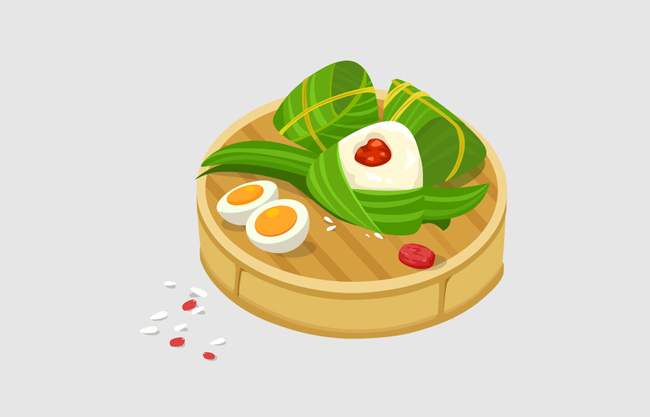 卡通食物绿色端午粽子矢量插画