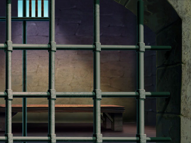 手绘古建筑地下室监狱栏杆背景