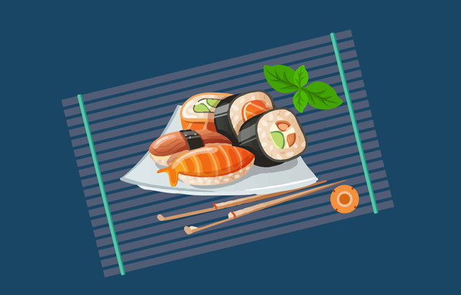 手绘精选三文鱼寿司素材图片