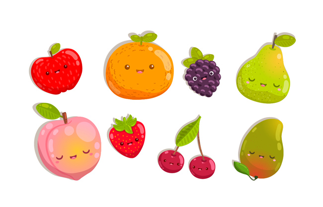 可爱苹果梨子桃子草莓水果元素卡通图案设计
