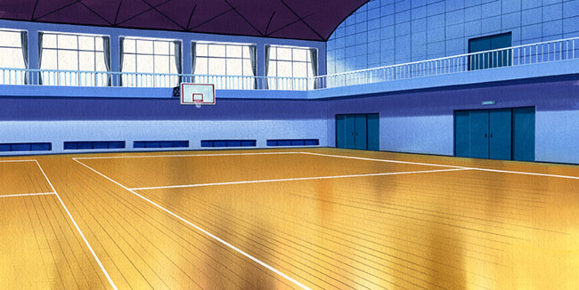 室内篮球场手绘动画背景设计