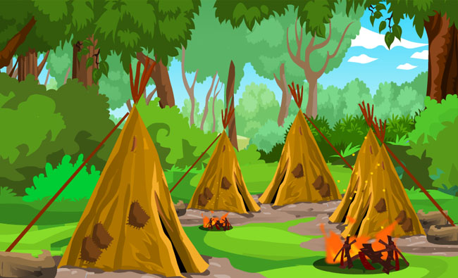森林中露营烧火的二维动画动漫视频素材