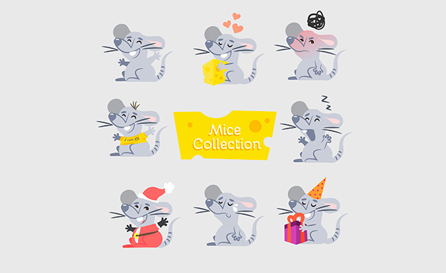 老鼠动漫表情包矢量插图素材