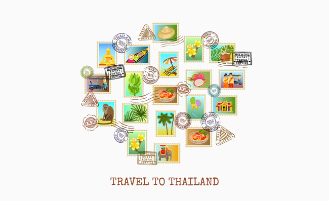 泰国风情旅行邮票矢量素材