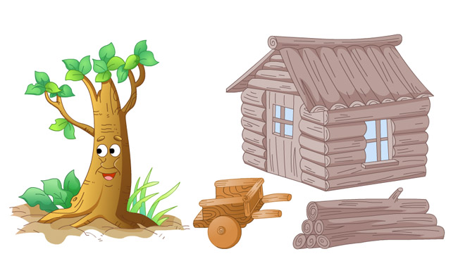 木头房子大树动画道具素材