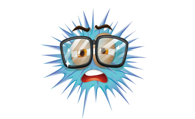 蓝色戴眼镜的病毒卡通动漫形象设计png素材