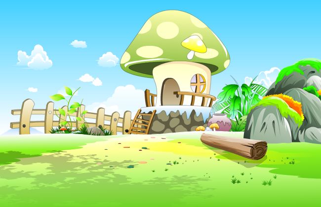 卡通手绘动漫蘑菇小屋建筑设计素材