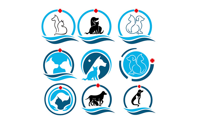 蓝色卡通9组宠物医院图标设计素材