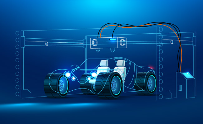 蓝色电动汽车结构图科技背景设计