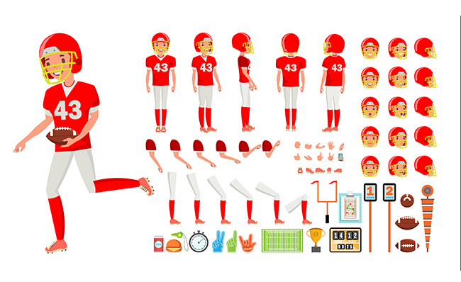 橄榄球运动员卡通人物结构图拆分素材
