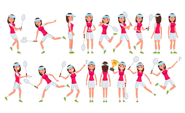 羽毛球女子运动员形象卡通人设素材下载