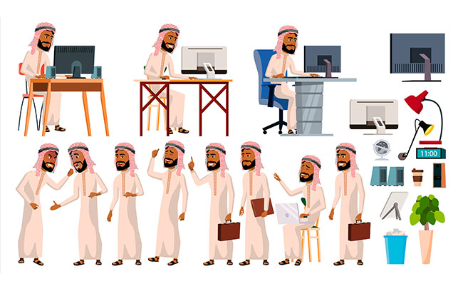 中东办公的商务人员动漫形象设计