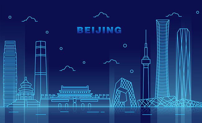 蓝色背景科技感北京标志性建筑设计素材
