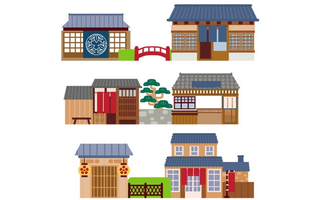 扁平韩式住宅建筑物造型设计动画背景素材