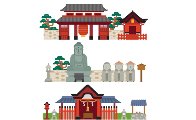 古风扁平化寺庙风格建筑物造型动漫背景素材