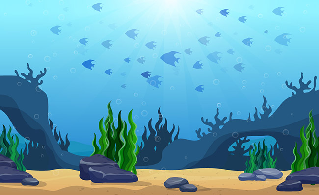 海底世界鱼群风景矢量素材