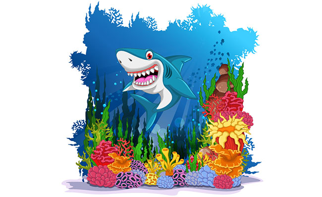 鲨鱼海底插画背景设计素材