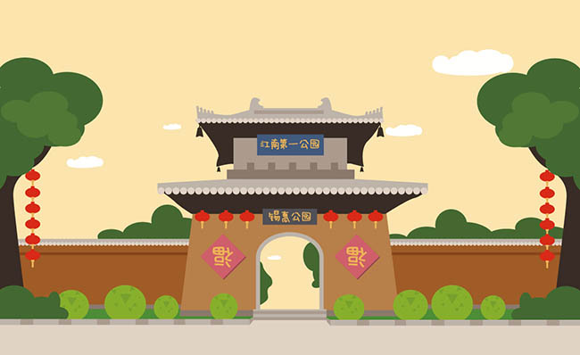 中国古代建筑大门矢量插画