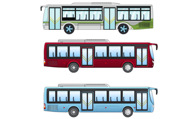 三辆现代新能源公交车手绘动漫素材