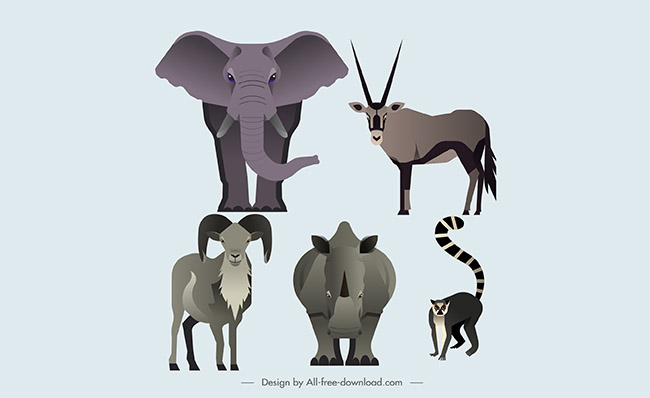 草原扁平动物大象犀牛羚羊矢量素材